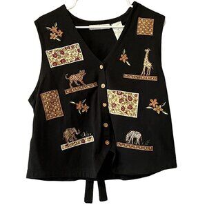 Victoria Jones Cotton Vest Medium Animal Safari Embroidered‎ Teacher Casual